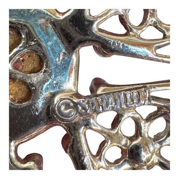 Sarah Coventry Vtg Gold Tone Brooch Red Rhinestones 2" Star Starburst Statement - Picture 3 of 5